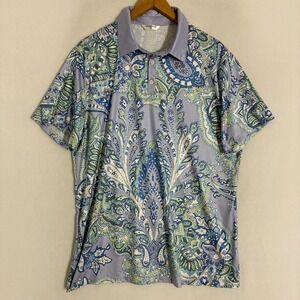 Acegolfs Polo Shirt Womens XL Short Sleeve Paisley Floral Hawaiian Golf Preppy